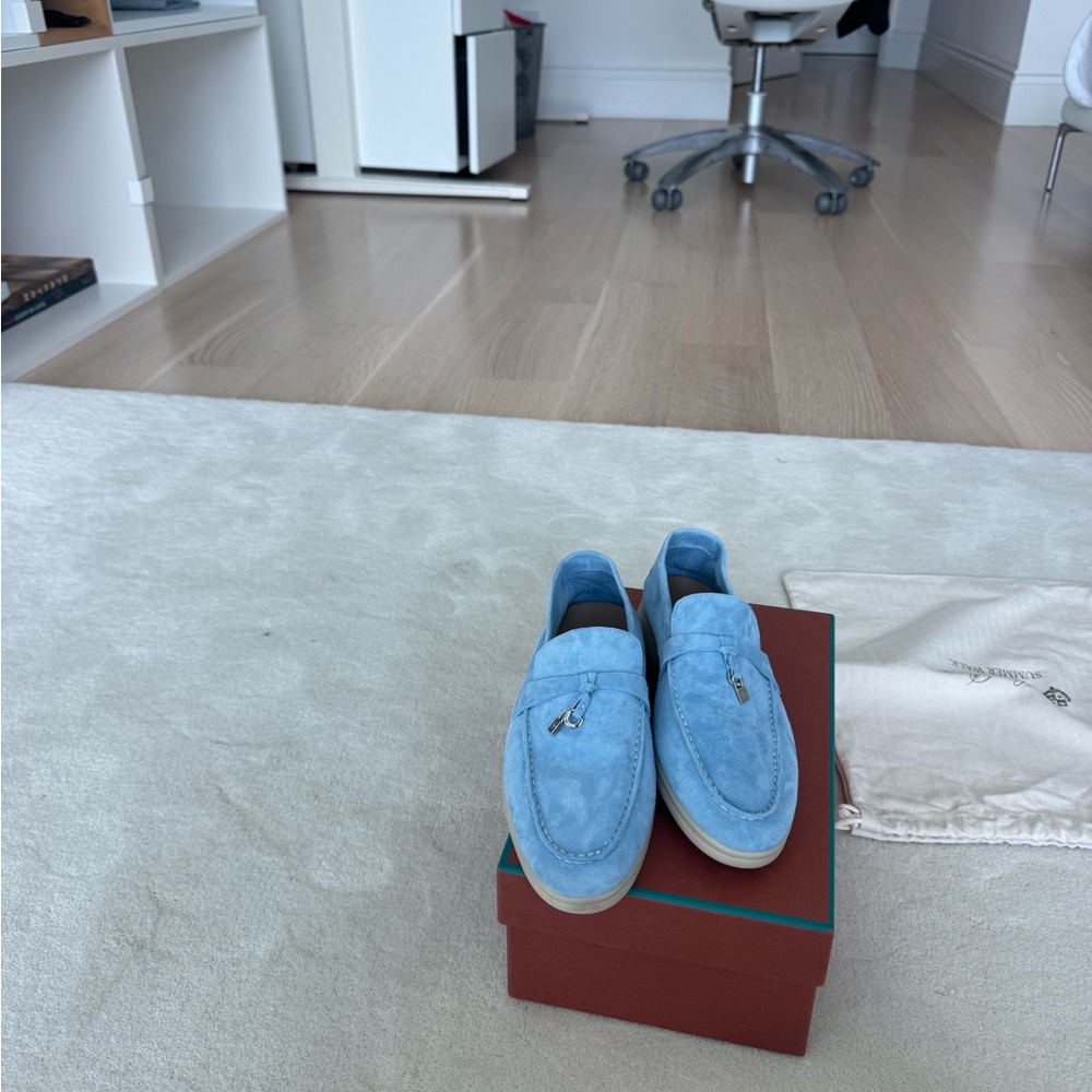 Loro Piana Sky Blue Suede Loafers